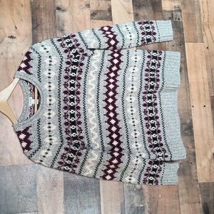 L.L. Bean 100% Lambswool Chunky Knit Fair Isle Scandinavian Crew Neck Sweater MP